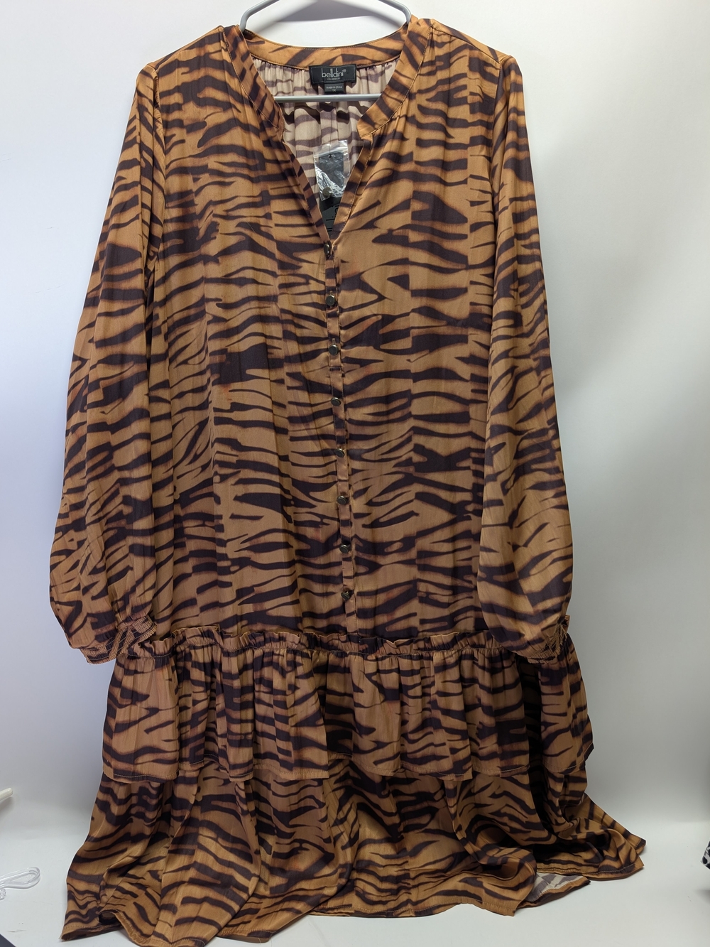 Bella Canvas Women's Brown Tiger-Print Button Front Dress